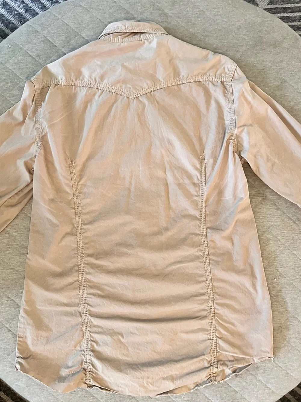 TRUE RELIGION XXL Tan Cotton Western Pearl Snap Raw Hem Shirt